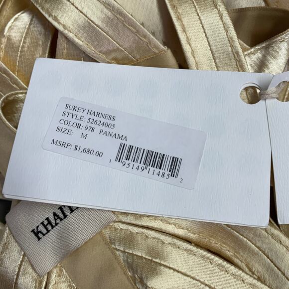 KHAITE Size M Sukey Gold Viscose Satin Straps Harness Dress Top - Picture 4 of 5
